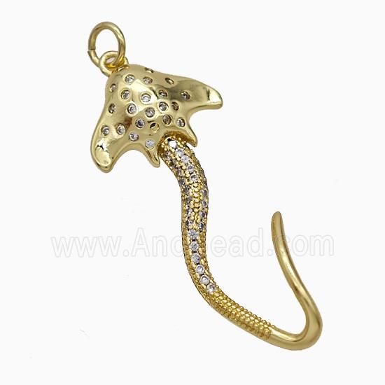 Manta Ray Charms Copper Ocean Whale Pendant Pave Zirconia Gold Plated
