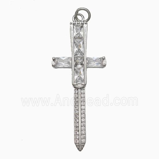 Copper Cross Pendant Pave Zirconia Platinum Plated