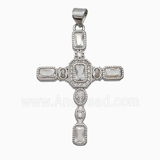 Copper Cross Pendant Pave Zirconia Platinum Plated
