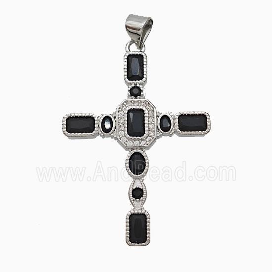 Copper Cross Pendant Pave Zirconia Platinum Plated