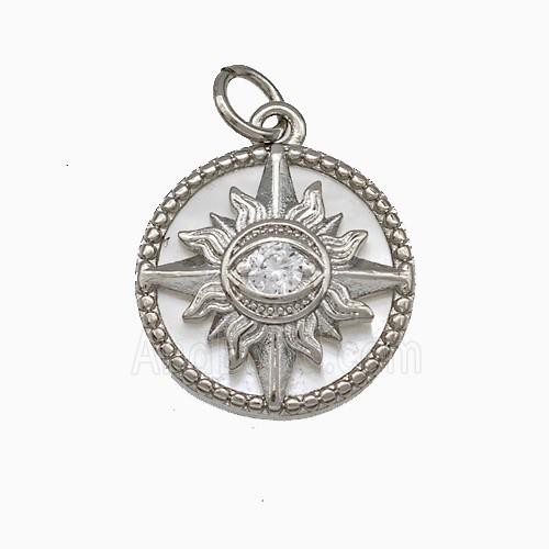 Copper Sun Eye Pendant Pave Zirconia Platinum Plated
