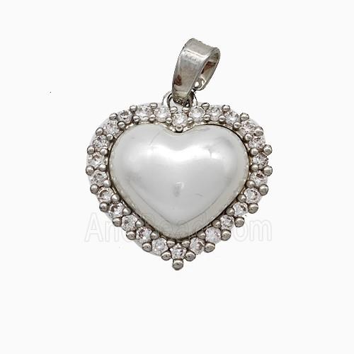 Copper Heart Pendant Pave Zirconia White Pearlized Resin Platinum Plated