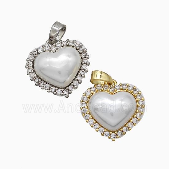 Copper Heart Pendant Pave Zirconia White Pearlized Resin Mixed