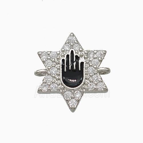 Copper Star Hand Connector Pave Zirconia Black Enamel Platinum Plated