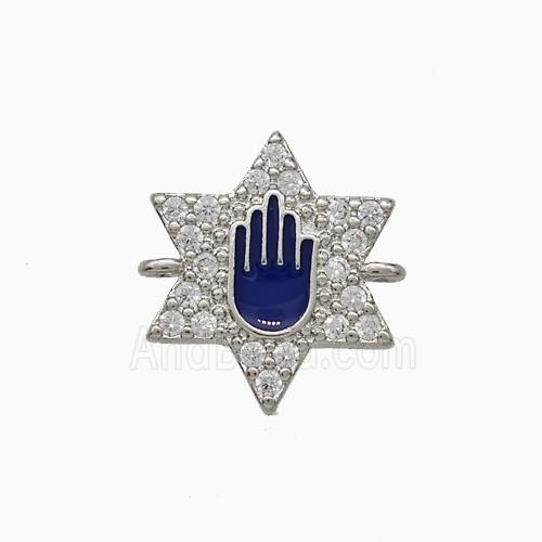 Copper Star Hand Connector Pave Zirconia Purple Enamel Platinum Plated