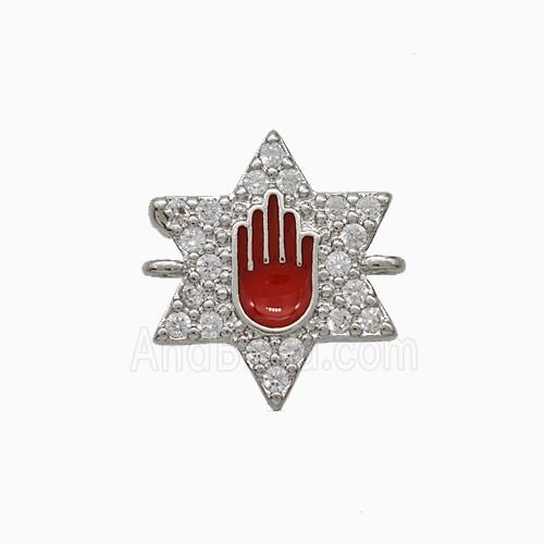 Copper Star Hand Connector Pave Zirconia Red Enamel Platinum Plated