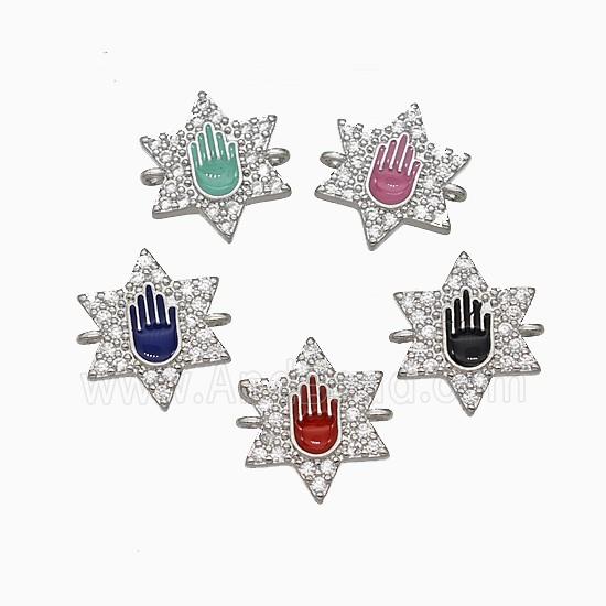 Copper Star Hand Connector Pave Zirconia Enamel Platinum Plated Mixed