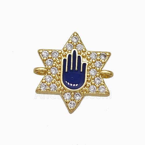Copper Star Hand Connector Pave Zirconia Purple Enamel Gold Plated