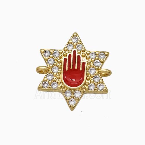 Copper Star Hand Connector Pave Zirconia Red Enamel Gold Plated