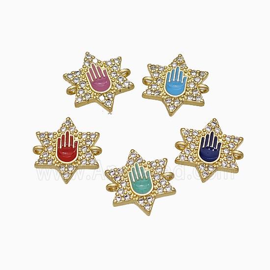 Copper Star Hand Connector Pave Zirconia Enamel Gold Plated Mixed