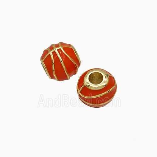 Copper Round Basketball Beads Red Enamel Large Hole Sports Gold Plated