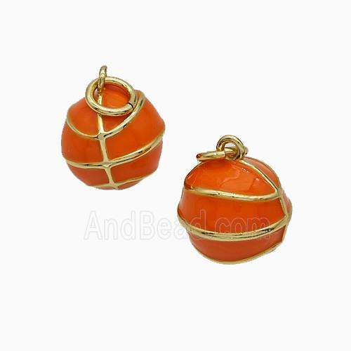 Copper Round Basketball Pendant Red Enamel Sports Gold Plated
