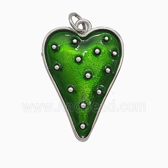Copper Heart Pendant Green Painted Platinum Plated