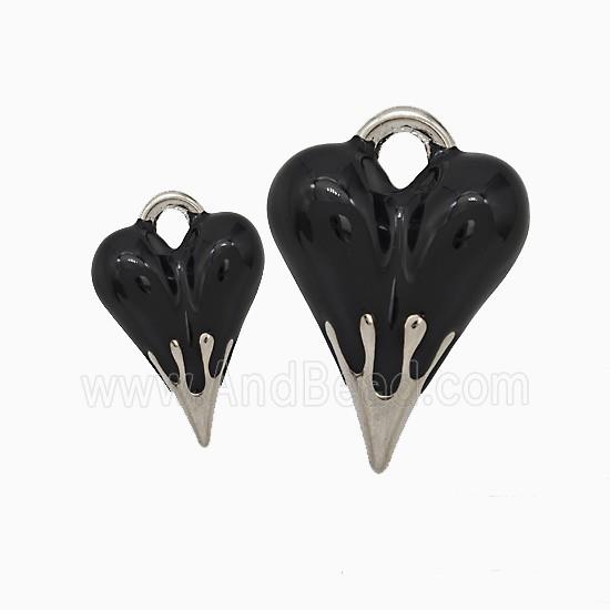 Copper Heart Pendant Black Enamel Platinum Plated