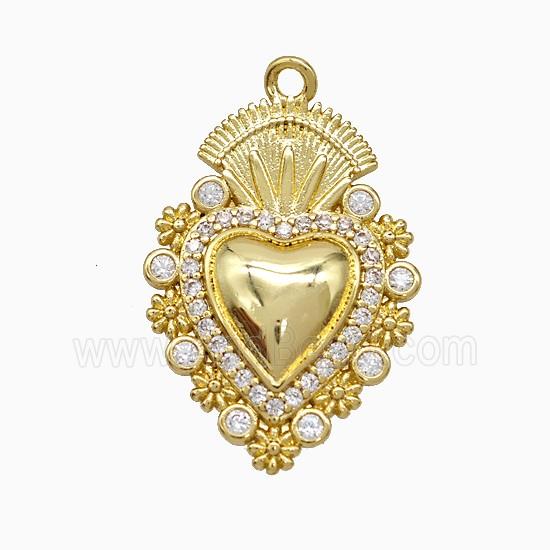 Copper Heart Pendant Pave Zirconia Gold Plated