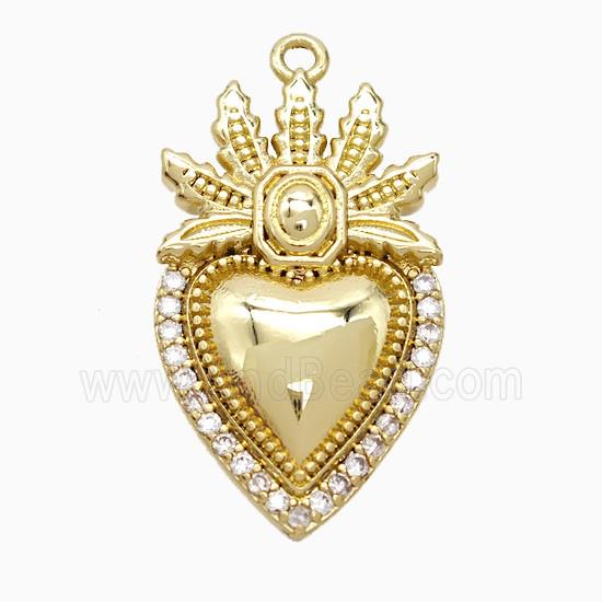 Copper Heart Pendant Pave Zirconia Gold Plated