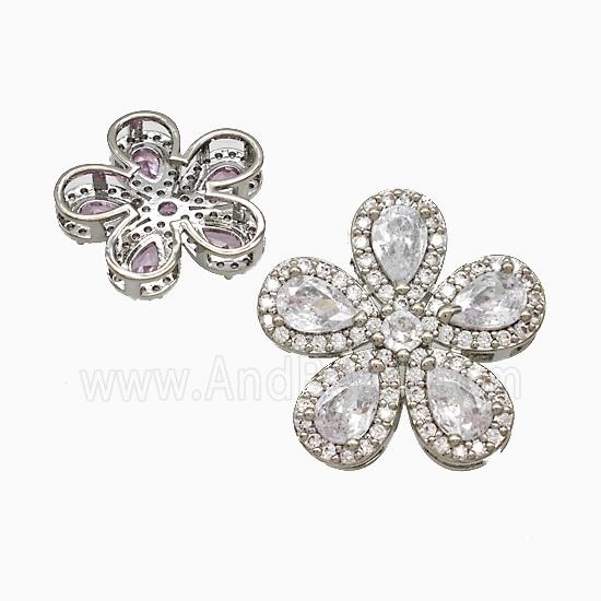 Copper Flower Pendant Pave Zirconia Crystal Glass Platinum Plated
