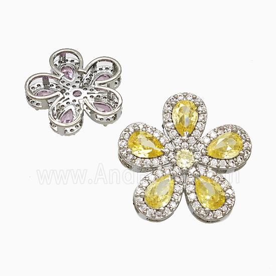 Copper Flower Pendant Pave Zirconia Yellow Crystal Glass Platinum Plated