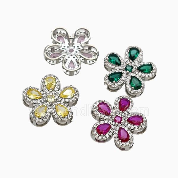 Copper Flower Pendant Pave Zirconia Crystal Glass Platinum Plated Mixed