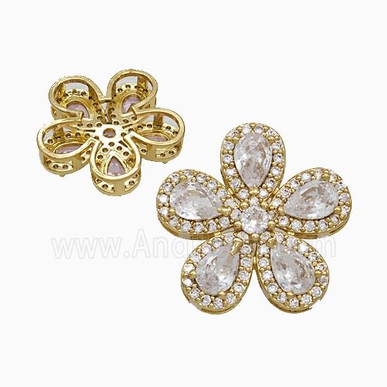 Copper Flower Pendant Pave Zirconia Crystal Glass Gold Plated