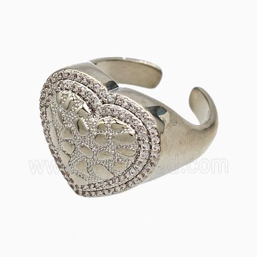 Copper Heart Rings Pave Zirconia Platinum Plated