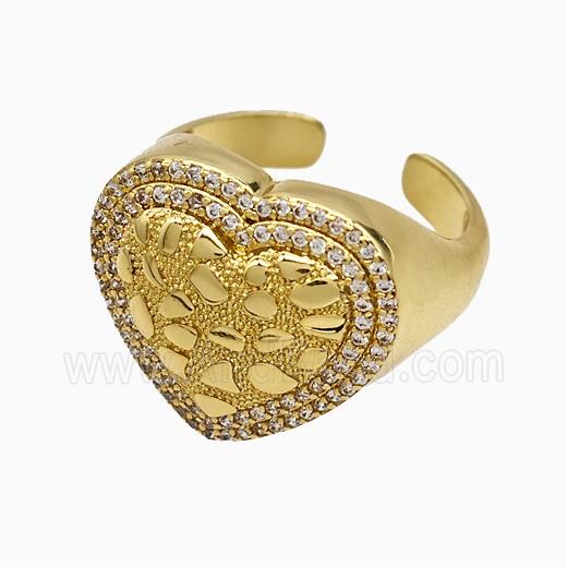 Copper Heart Rings Pave Zirconia Gold Plated