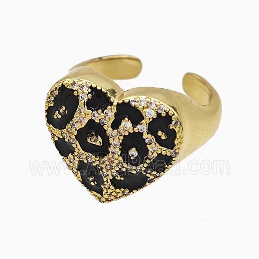 Copper Heart Rings Pave Zirconia Black Enamel Gold Plated