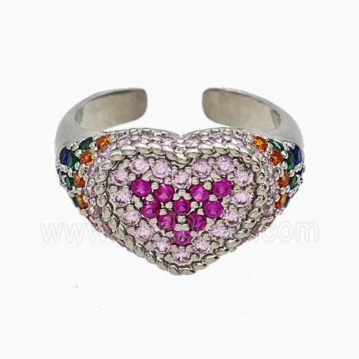 Copper Heart Rings Micropave Zirconia Platinum Plated