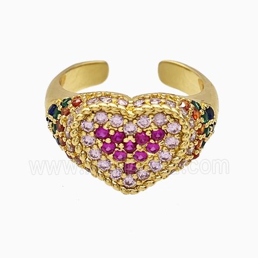 Copper Heart Rings Micropave Zirconia Gold Plated