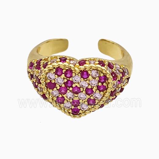 Copper Heart Rings Micropave Zirconia Gold Plated