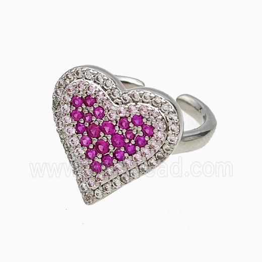Copper Heart Rings Micropave Zirconia Platinum Plated