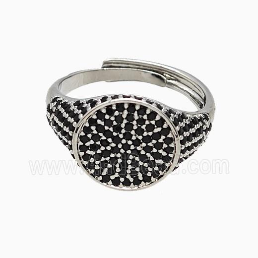 Copper Sun Rings Pave Black Zirconia Adjustable Platinum Plated