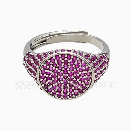 Copper Sun Rings Pave Fuchsia Zirconia Adjustable Platinum Plated
