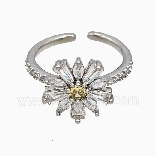 Copper Flower Rings Pave Zirconia Platinum Plated