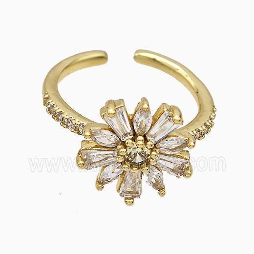 Copper Flower Rings Pave Zirconia Gold Plated