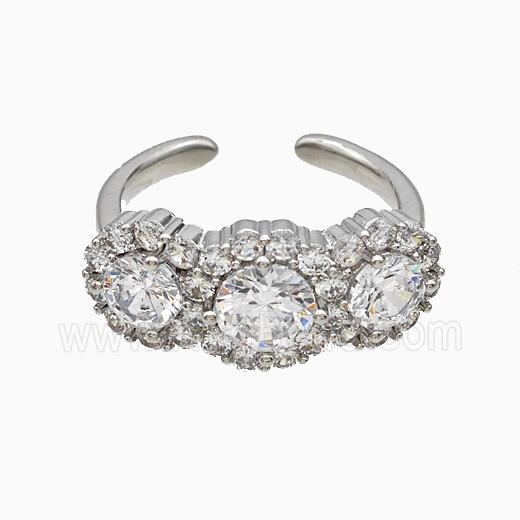 Copper Flower Rings Pave Zirconia Crystal Glass Platinum Plated