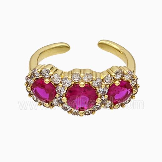 Copper Flower Rings Pave Zirconia Fuchsia Crystal Glass Gold Plated