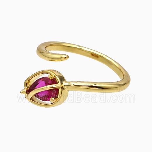 Copper Tulip Flower Rings Pave Crystal Glass Gold Plated