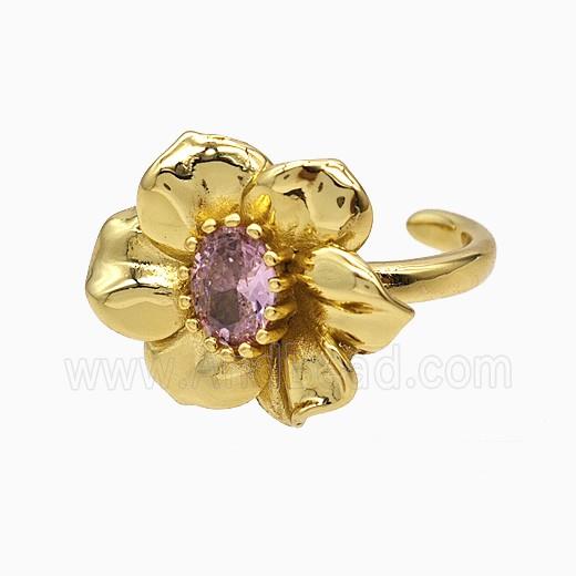 Copper Ring Pave Zircon, Gold Plated