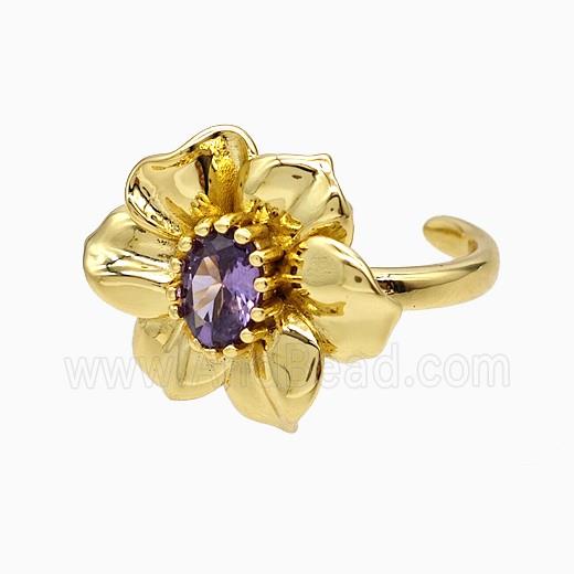 Copper Ring Pave Zircon, Gold Plated