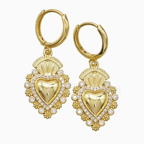 Copper Earring Pave Zircon, Gold Plated