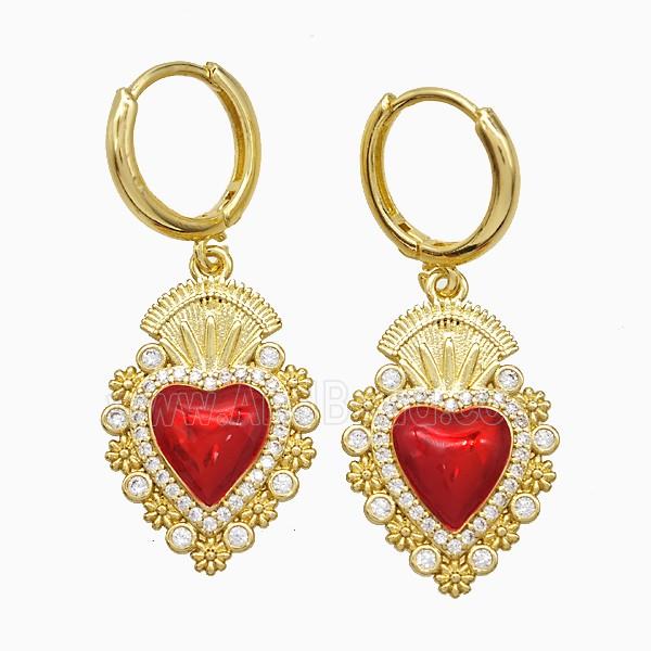 Copper Earring Pave Zircon, Gold Plated