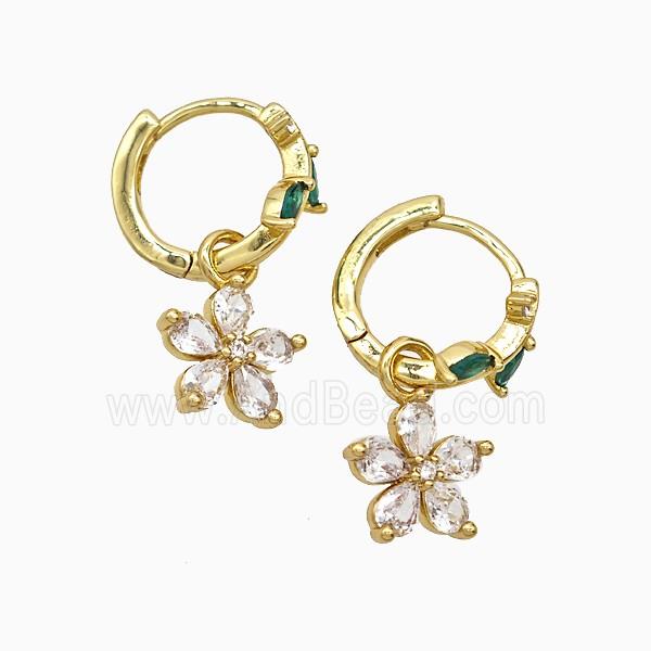 Copper Earring Pave Zircon, Gold Plated