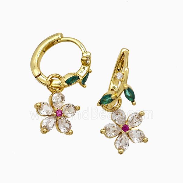 Copper Earring Pave Zircon, Gold Plated