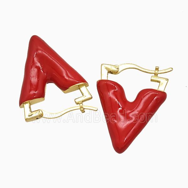 Copper Leaveback Earrings Red Enamel Gold Plated