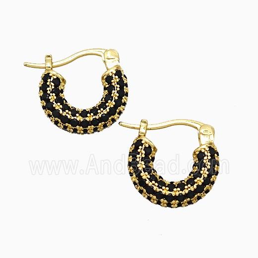 Copper Leaveback Earrings Pave Black Zirconia Gold Plated