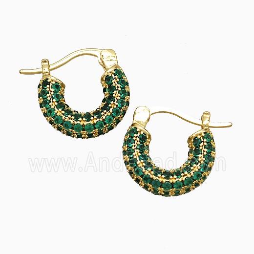 Copper Leaveback Earrings Pave Green Zirconia Gold Plated