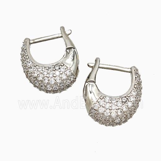 Copper Latchback Earrings Pave Zirconia Platinum Plated