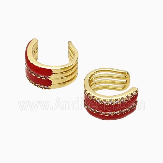 Copper Clip Earrings Red Enamel Gold Plated