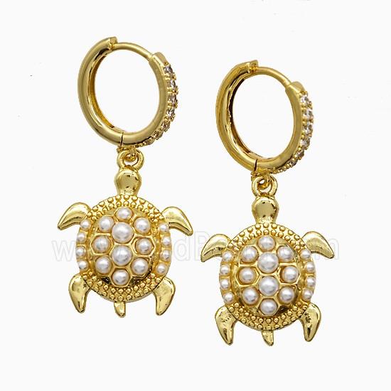Copper Tortoise Hoop Earrings Pave Pearlized Resin Gold Plated